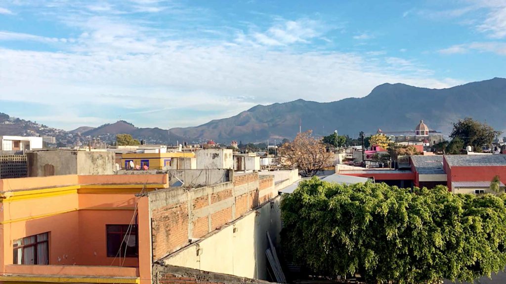 blue sky from the rooftop at azul cielo hostel oaxaca