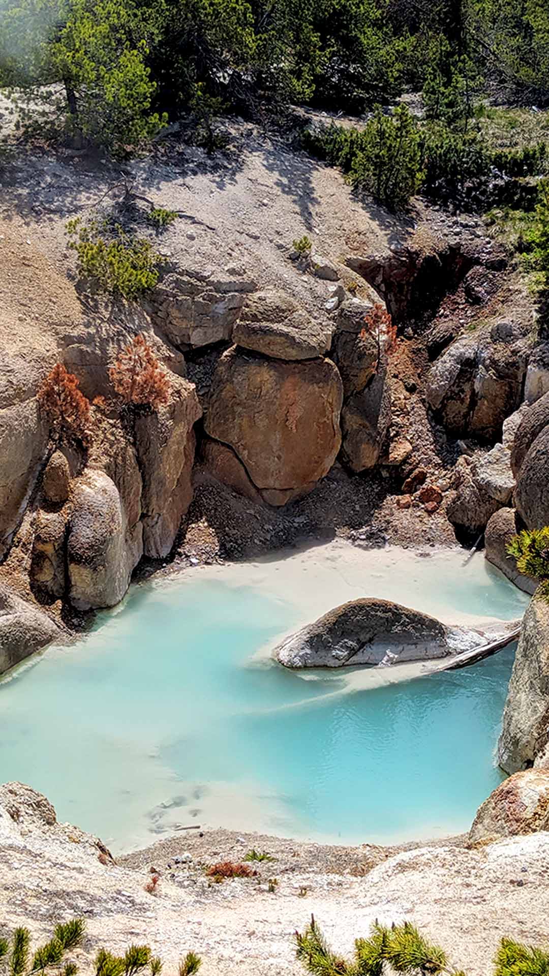 Yellowstone Norris geyser basin porcelain blue waters