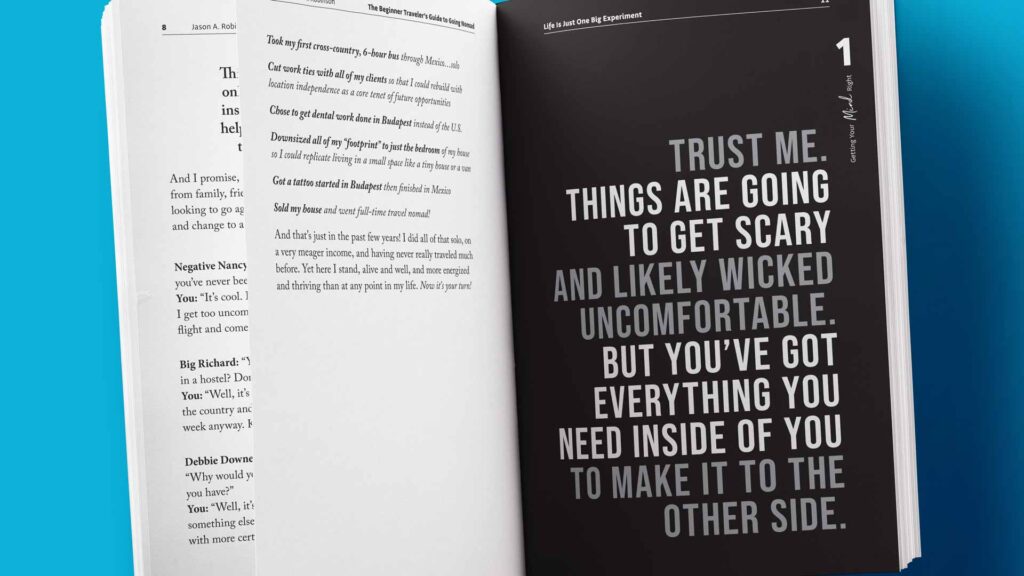 The Beginner Traveler's Guide Nomad book Spread quote
