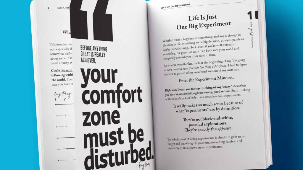 The Beginner Traveler's Guide Nomad book Spread quote comfort zone