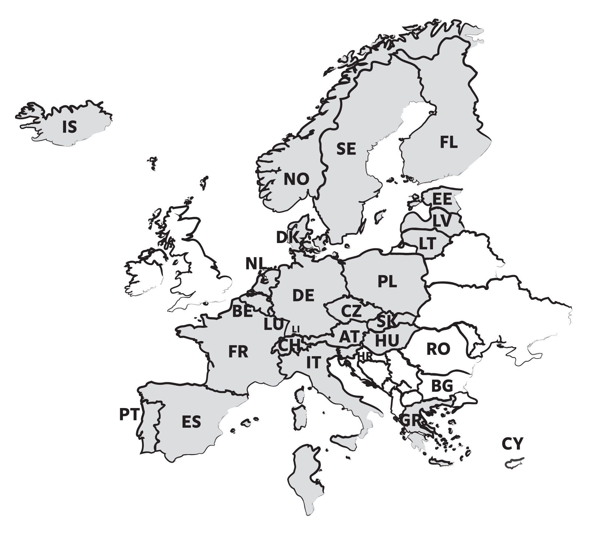 Schengen Zone map of countries in the Schengen Zone