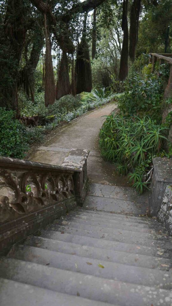 Photo of the outdoor terrace stairway in Monserrate Palace in Sintra Portugal