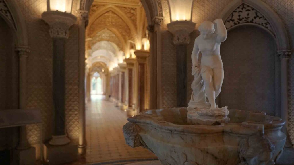 Photo of the ornate Romanticism sculptures in Monserrate Palace in Sintra Portugal