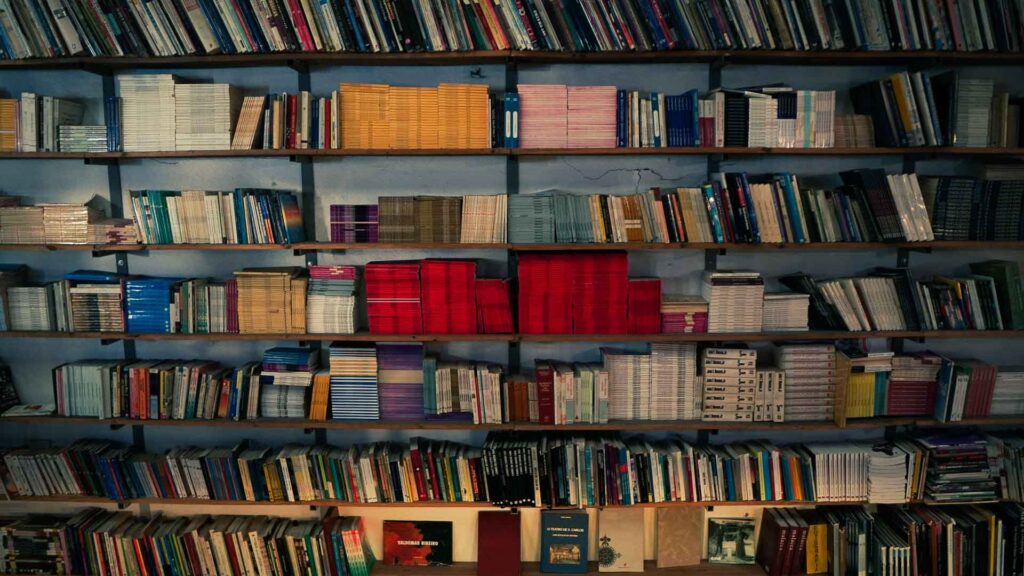 Bookshelves at Ler Devager bookstore at the Lisbon LX Factory