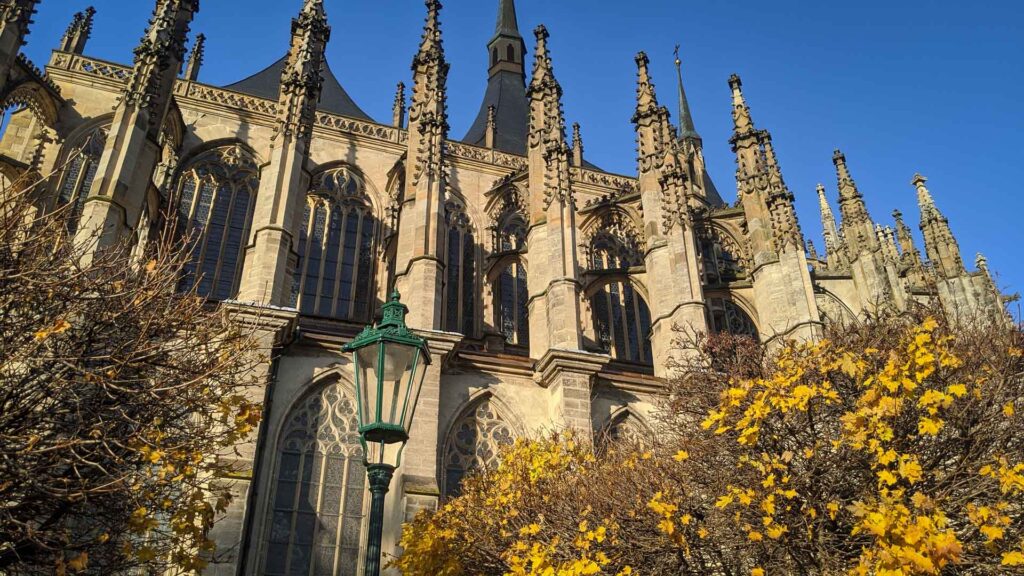 The exterior flying buttresses of St. Barbara's Cathedral in Kutna Hora, Czech Republic