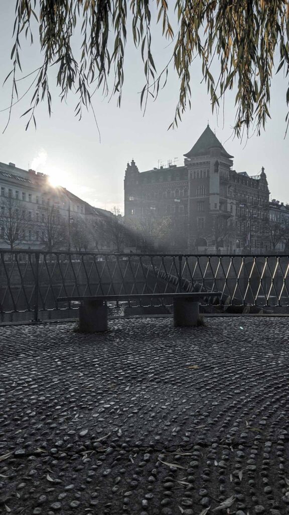 Sunrise photo of cobblestone walk in Prague