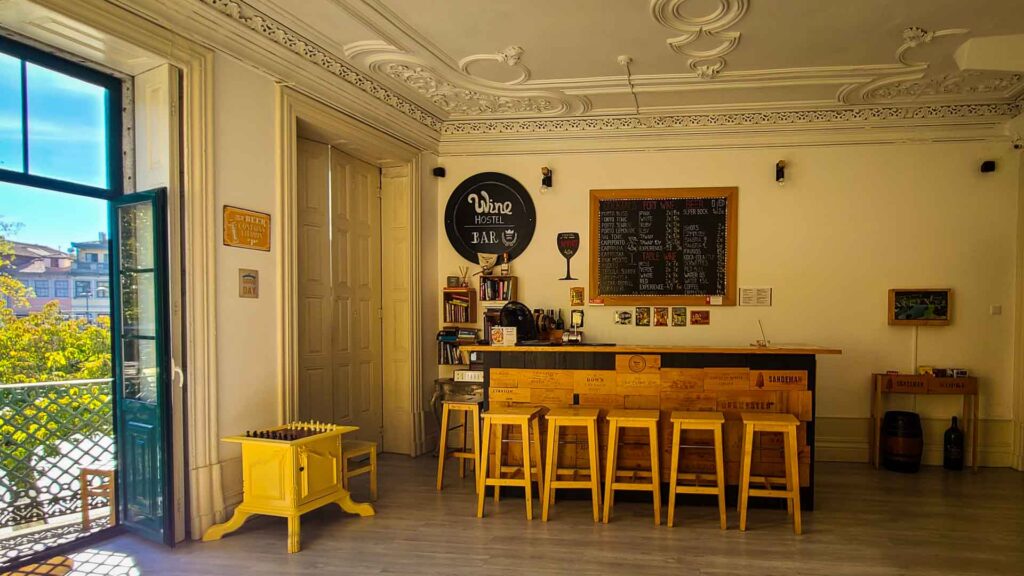 Wine bar & common room at The Wine Hostel In Porto Portugal