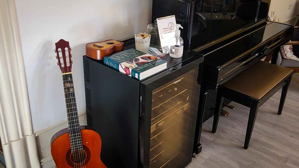 Musical instruments for anyone to play at The Wine Hostel In Porto Portugal