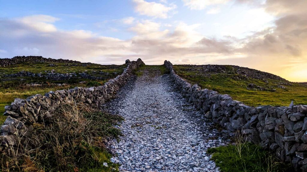 Irish countryside road on Inishmore on the Aran Isles in Ireland