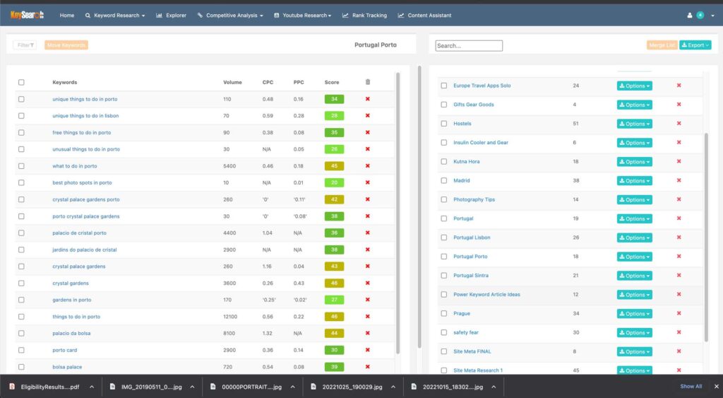 Screenshot of Keysearch dashboard