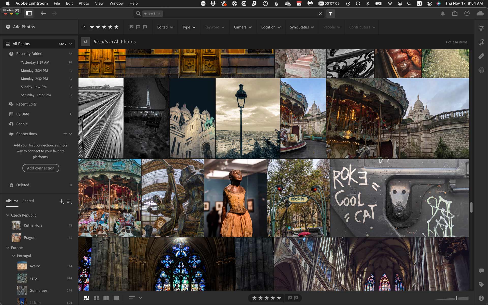 Screenshot of Adobe Lightroom dashboard