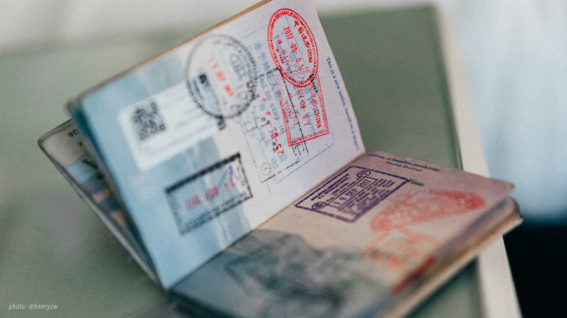 Photo of open passport with stamps