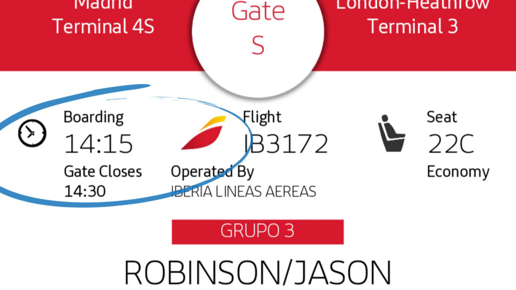 image of a flight itinerary in military time