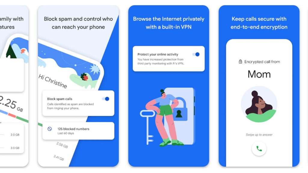 phone screenshots of the google fi app